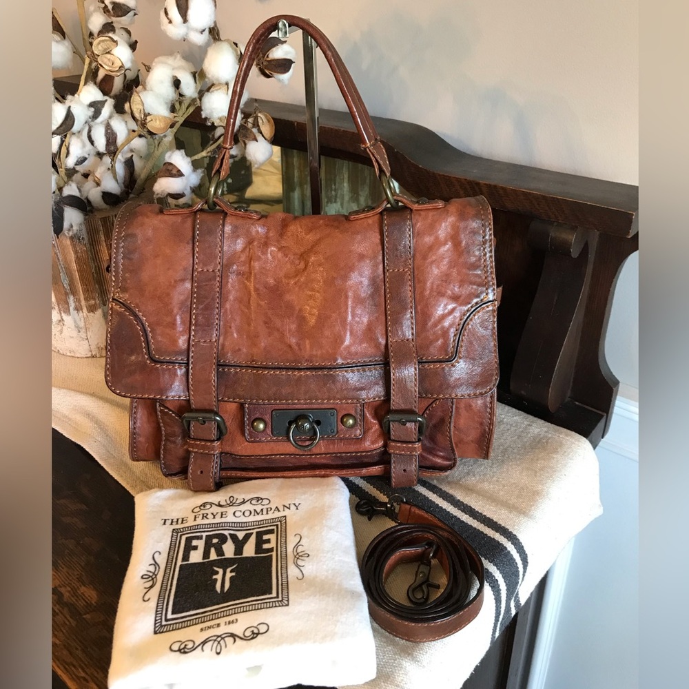 NWOT Frye Cameron Leather Satchel Crossbody Handbag Cognac Brown Retail $428
